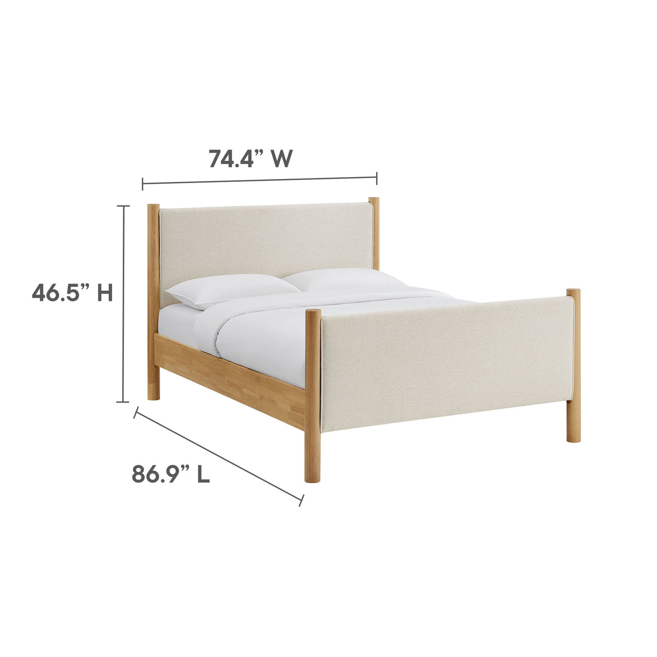 Maple King Upholstered Fabric Platform Bed, Ivory & Oak