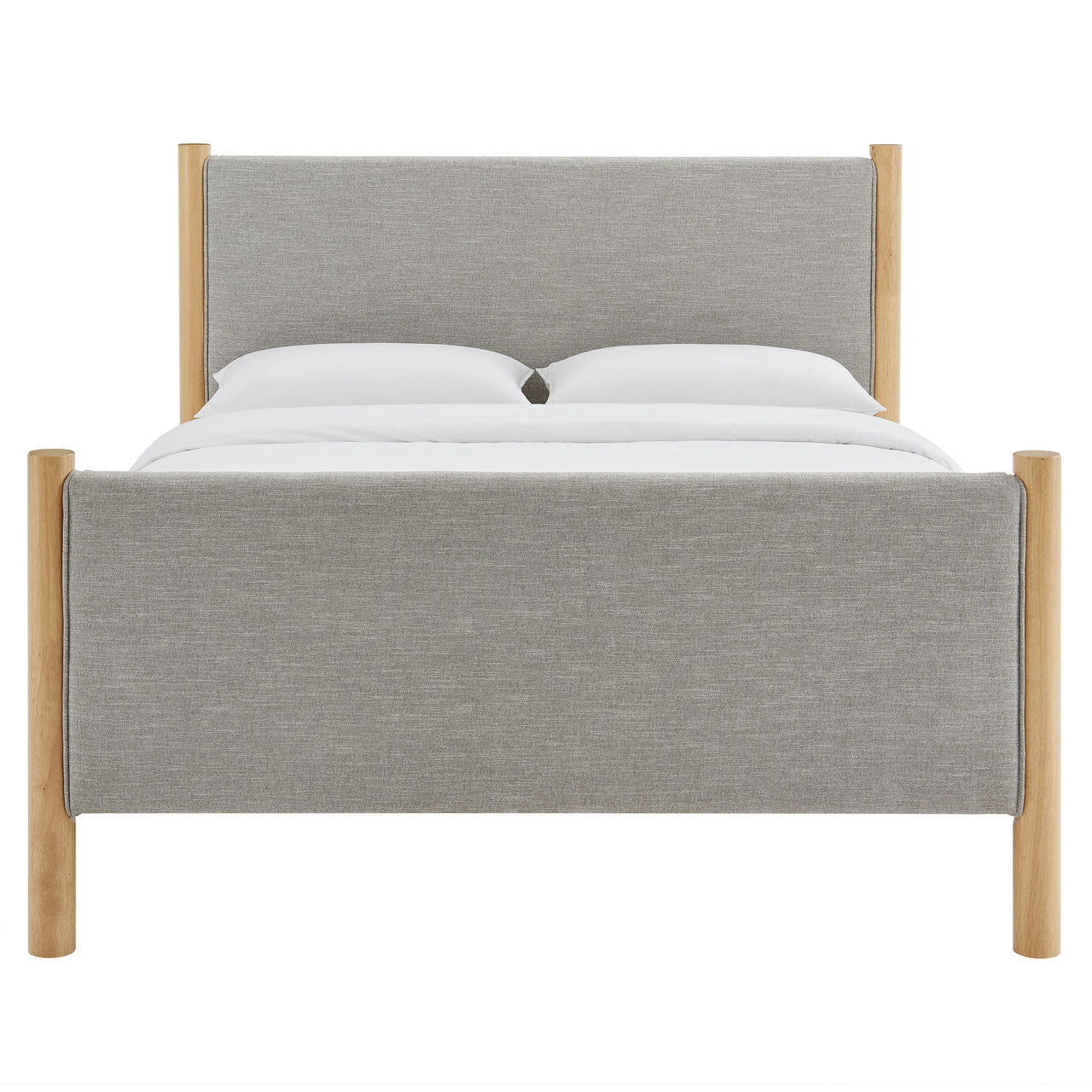Maple King Upholstered Fabric Platform Bed, Light Gray & Oak