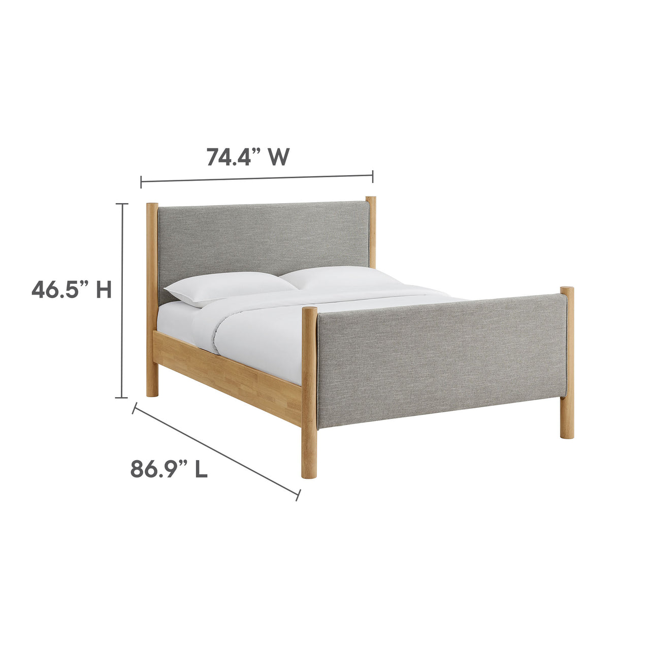 Maple King Upholstered Fabric Platform Bed, Light Gray & Oak