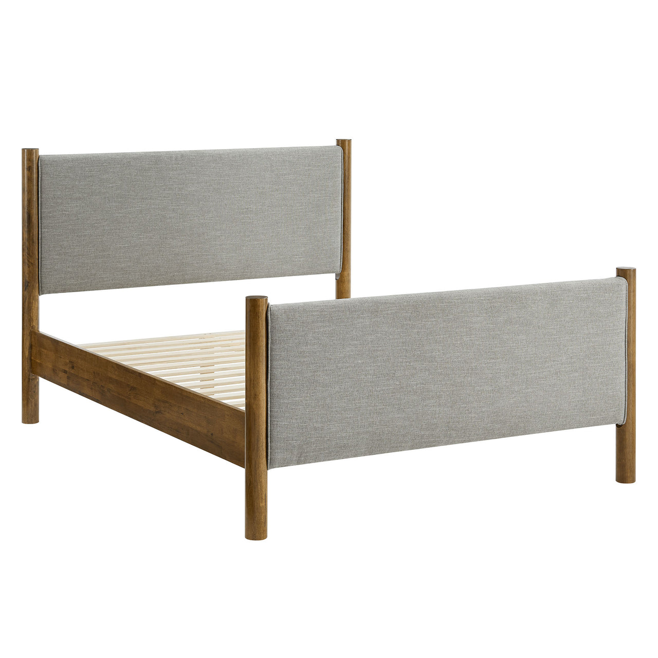 Maple King Upholstered Fabric Platform Bed, Light Gray & Walnut