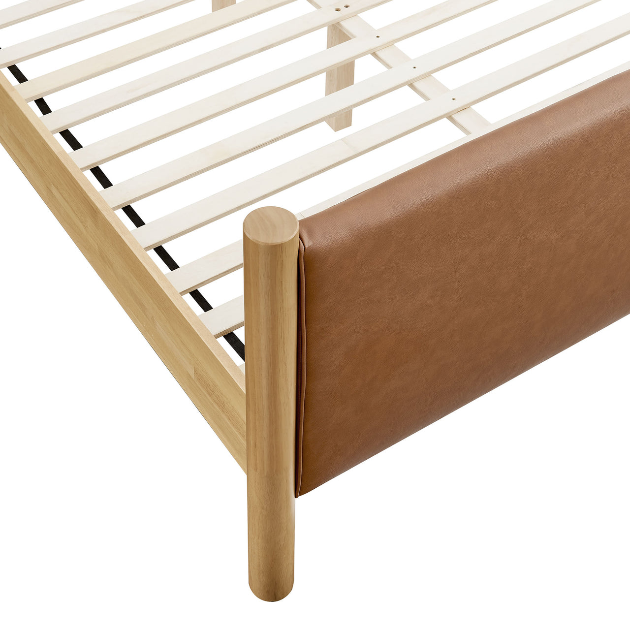 Maple King Upholstered Eco-Leather Platform Bed, Tan & Oak