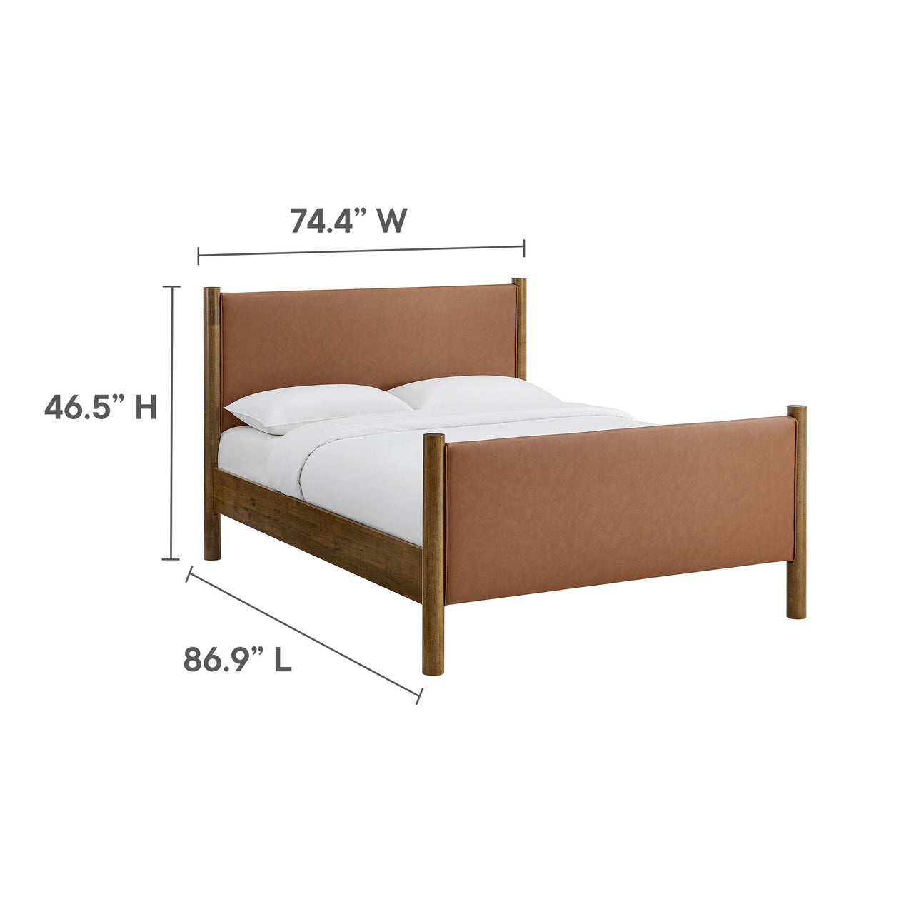 Maple King Upholstered Eco-Leather Platform Bed, Tan & Walnut