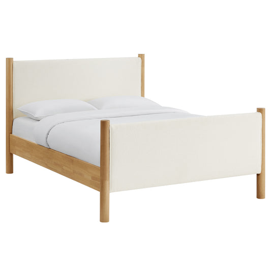 Maple King Upholstered Boucle Platform Bed, White & Oak