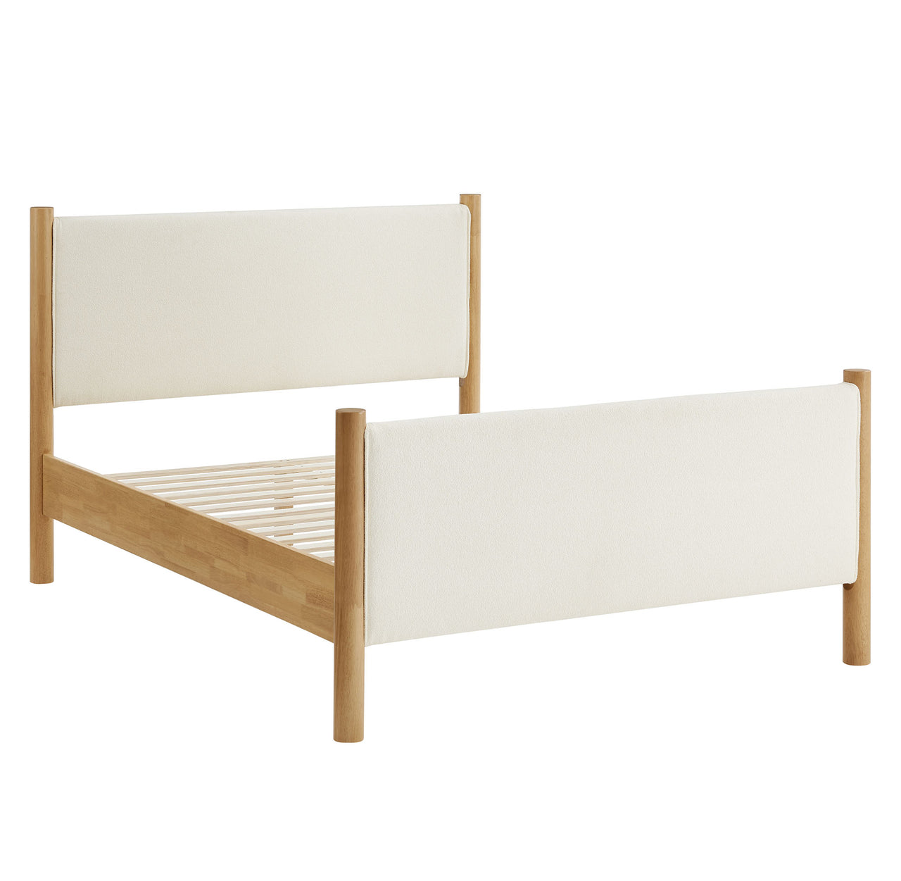 Maple King Upholstered Boucle Platform Bed, White & Oak