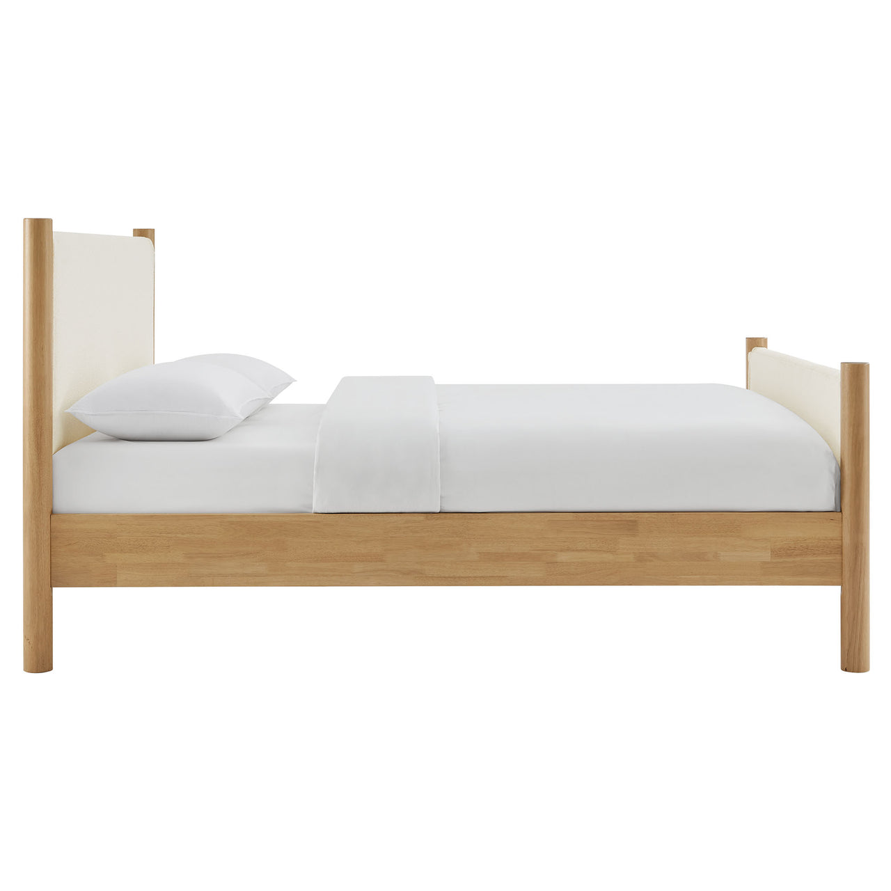 Maple King Upholstered Boucle Platform Bed, White & Oak