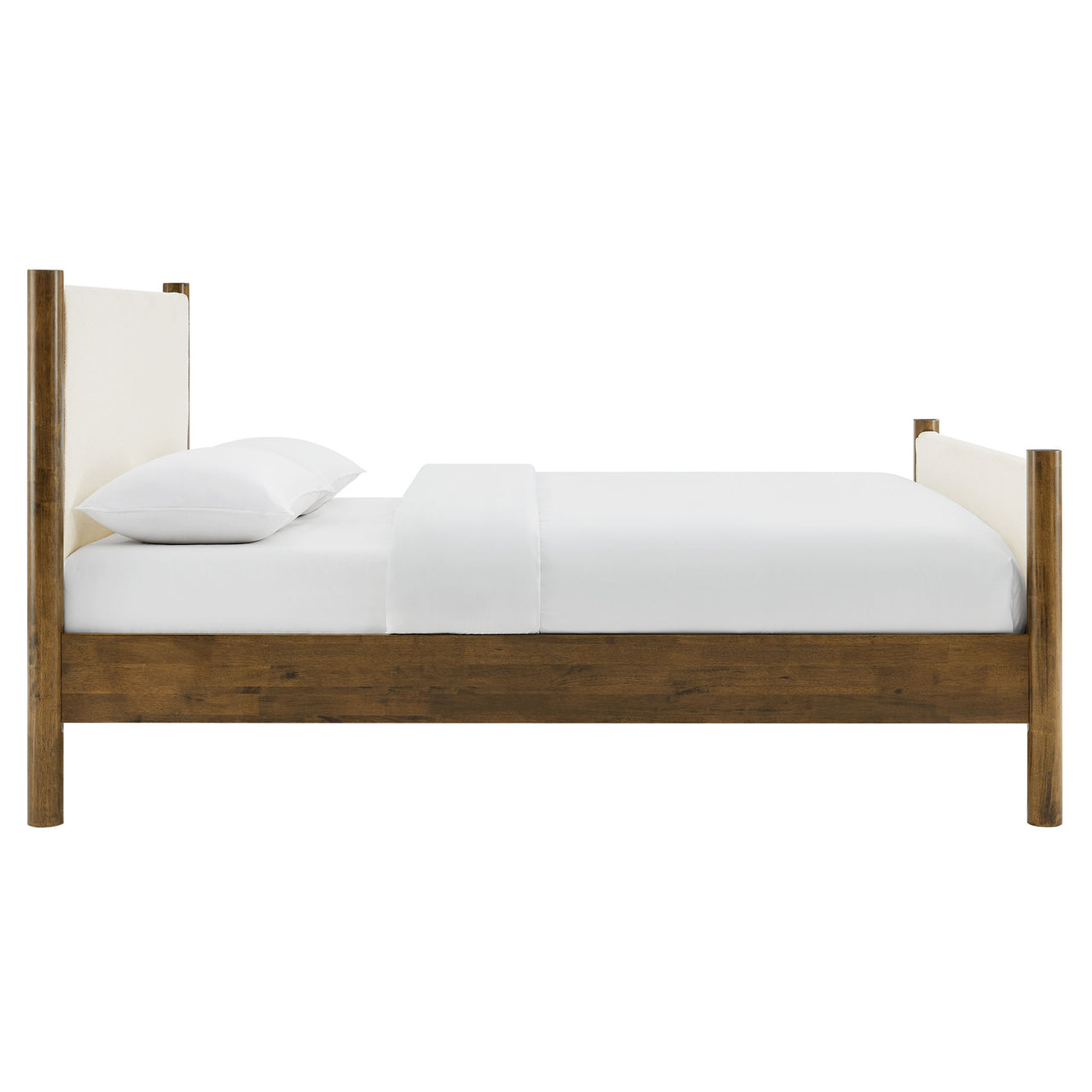 Maple King Upholstered Boucle Platform Bed, White & Walnut