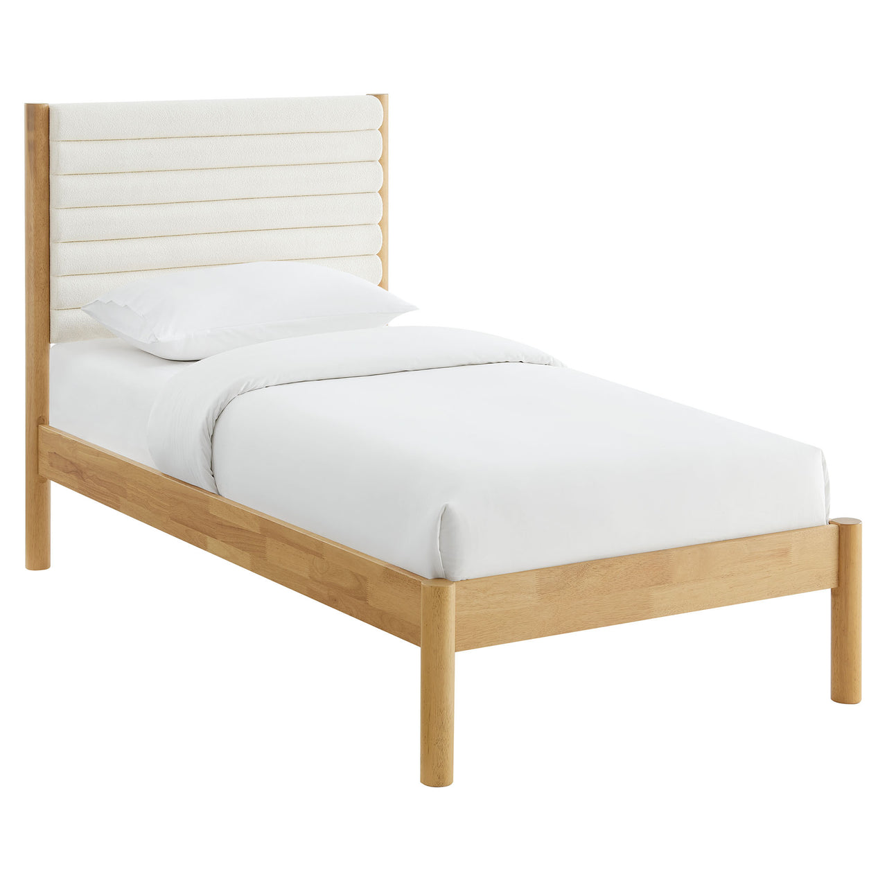 Surpass Upholstered Boucle Twin Platform Bed, White & Oak