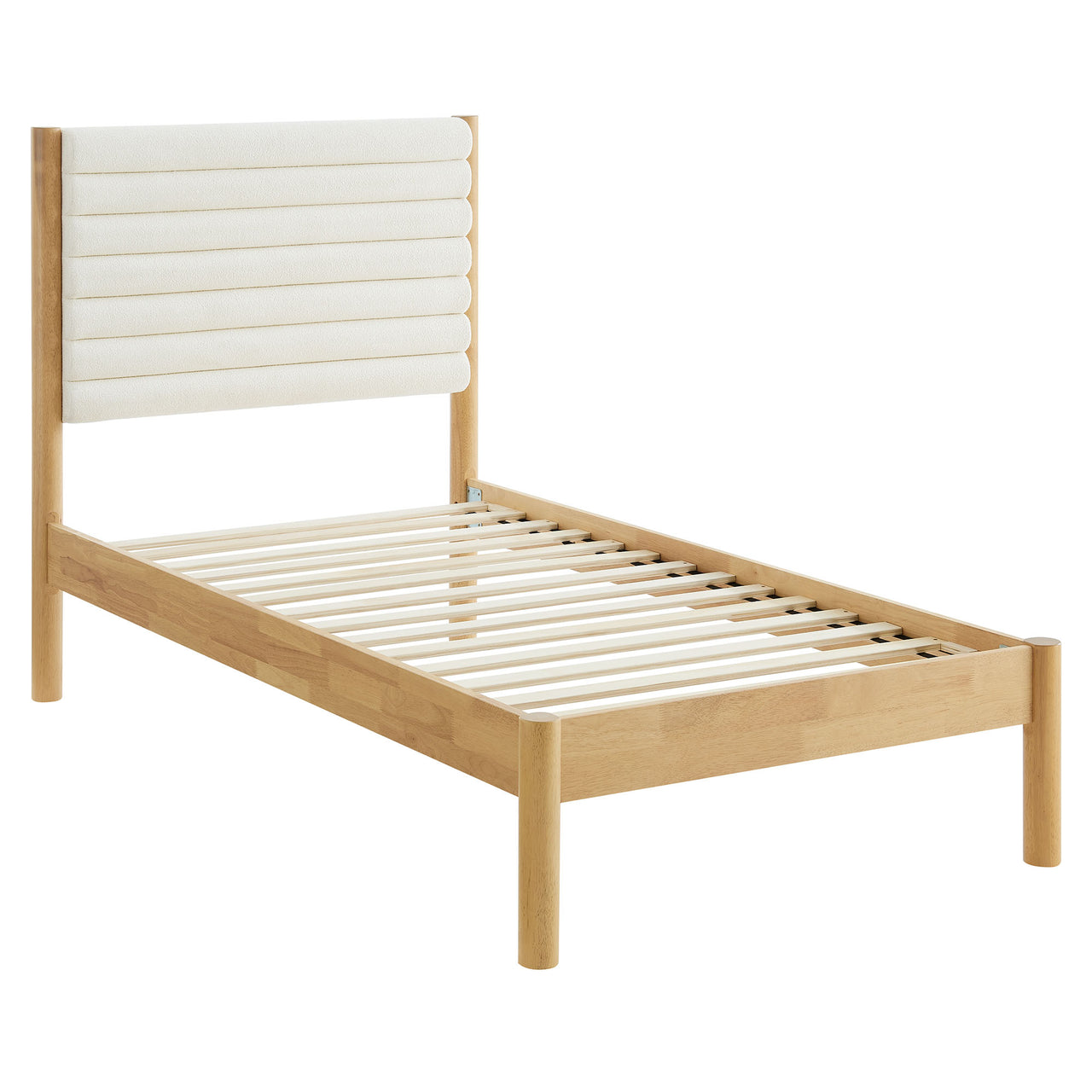 Surpass Upholstered Boucle Twin Platform Bed, White & Oak