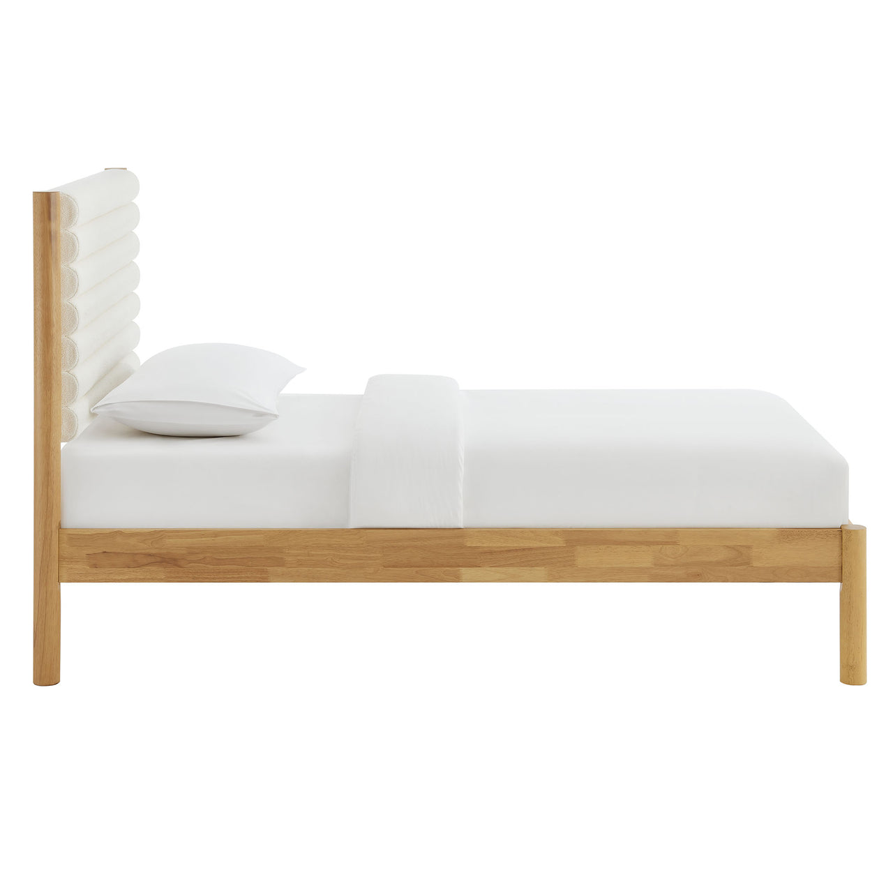 Surpass Upholstered Boucle Twin Platform Bed, White & Oak