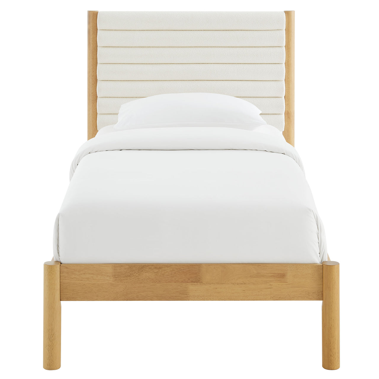 Surpass Upholstered Boucle Twin Platform Bed, White & Oak