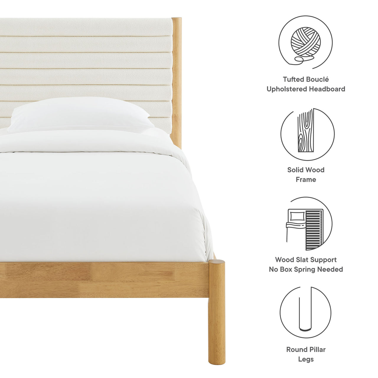 Surpass Upholstered Boucle Twin Platform Bed, White & Oak