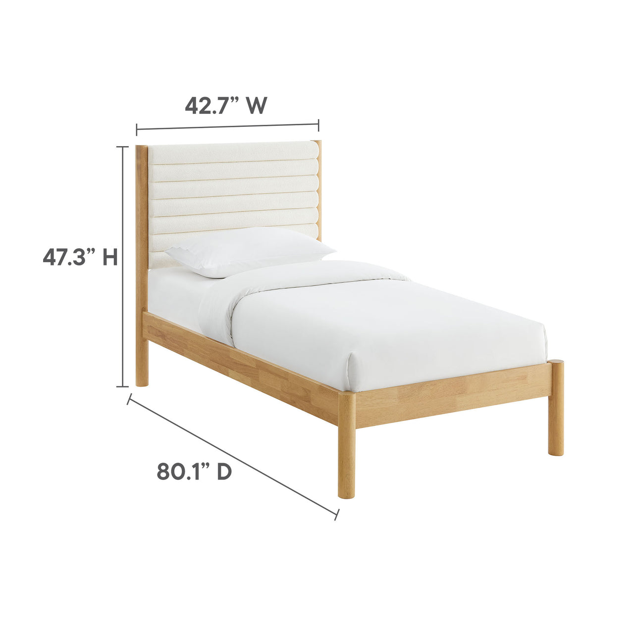 Surpass Upholstered Boucle Twin Platform Bed, White & Oak