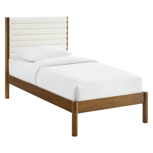 Surpass Upholstered Boucle Twin Platform Bed, White & Walnut