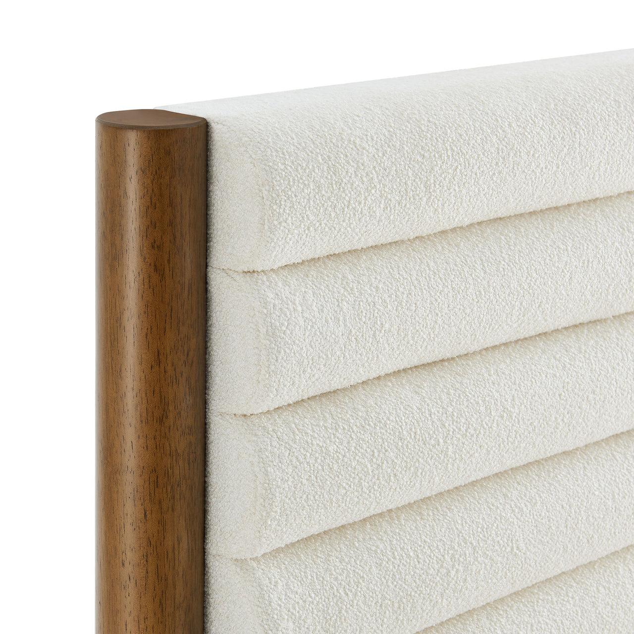 Surpass Upholstered Boucle Twin Platform Bed, White & Walnut