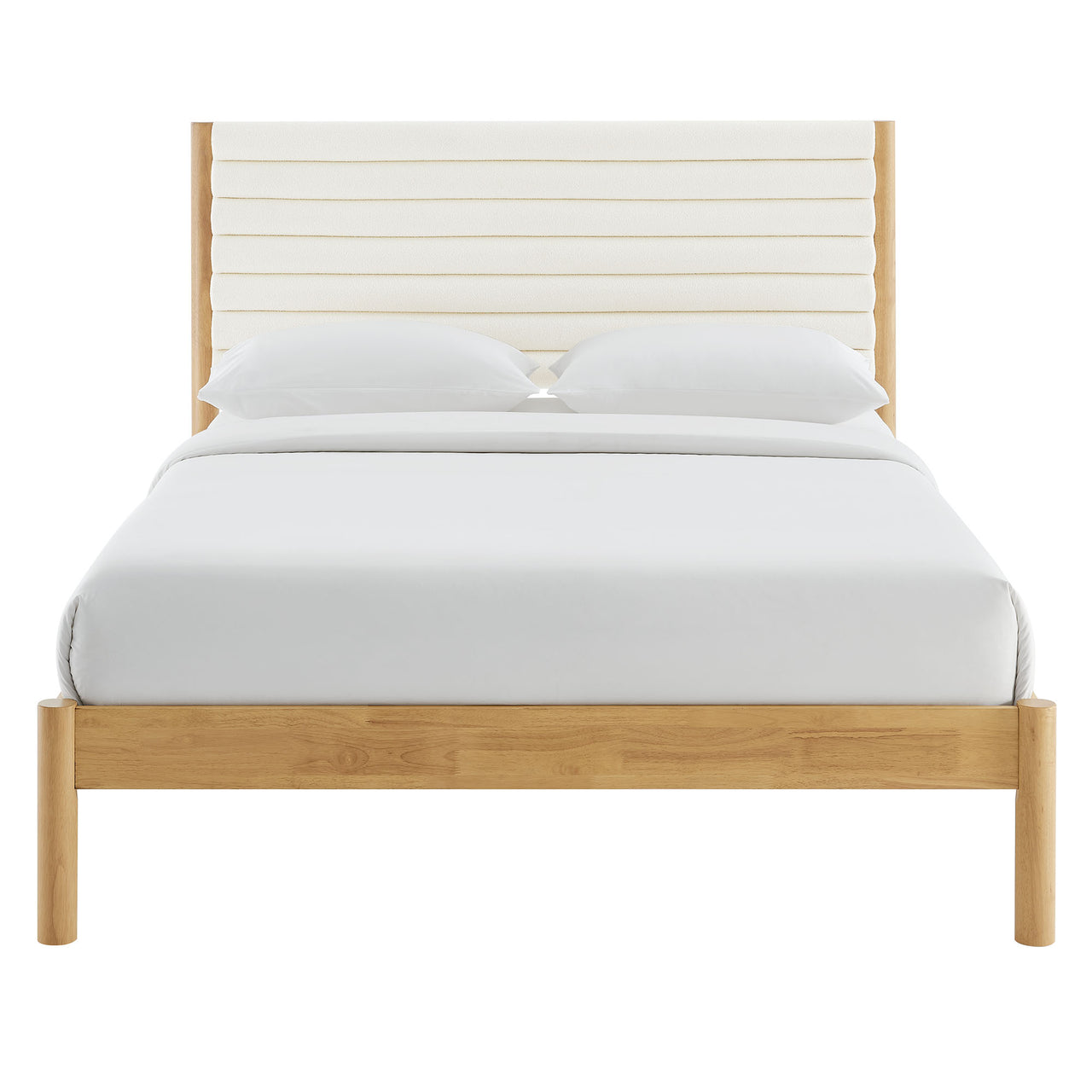 Surpass Upholstered Boucle Full Platform Bed, White & Oak