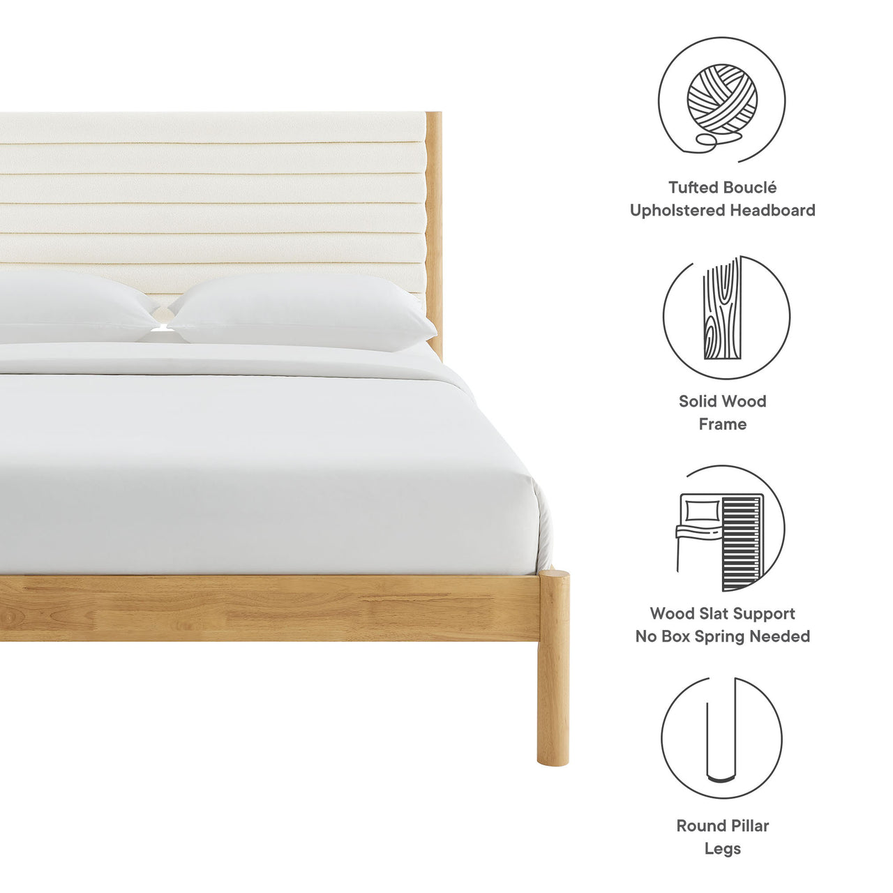 Surpass Upholstered Boucle Full Platform Bed, White & Oak