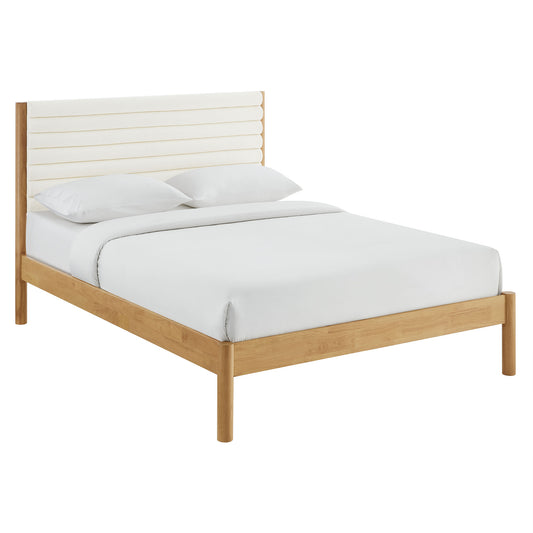 Surpass Upholstered Boucle Queen Platform Bed, White & Oak