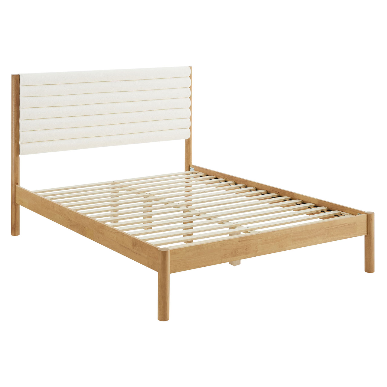 Surpass Upholstered Boucle Queen Platform Bed, White & Oak
