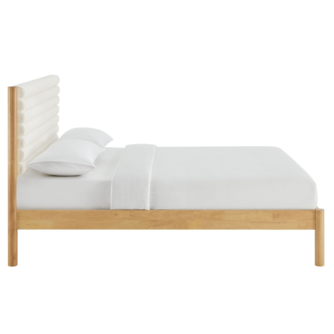 Surpass Upholstered Boucle Queen Platform Bed, White & Oak