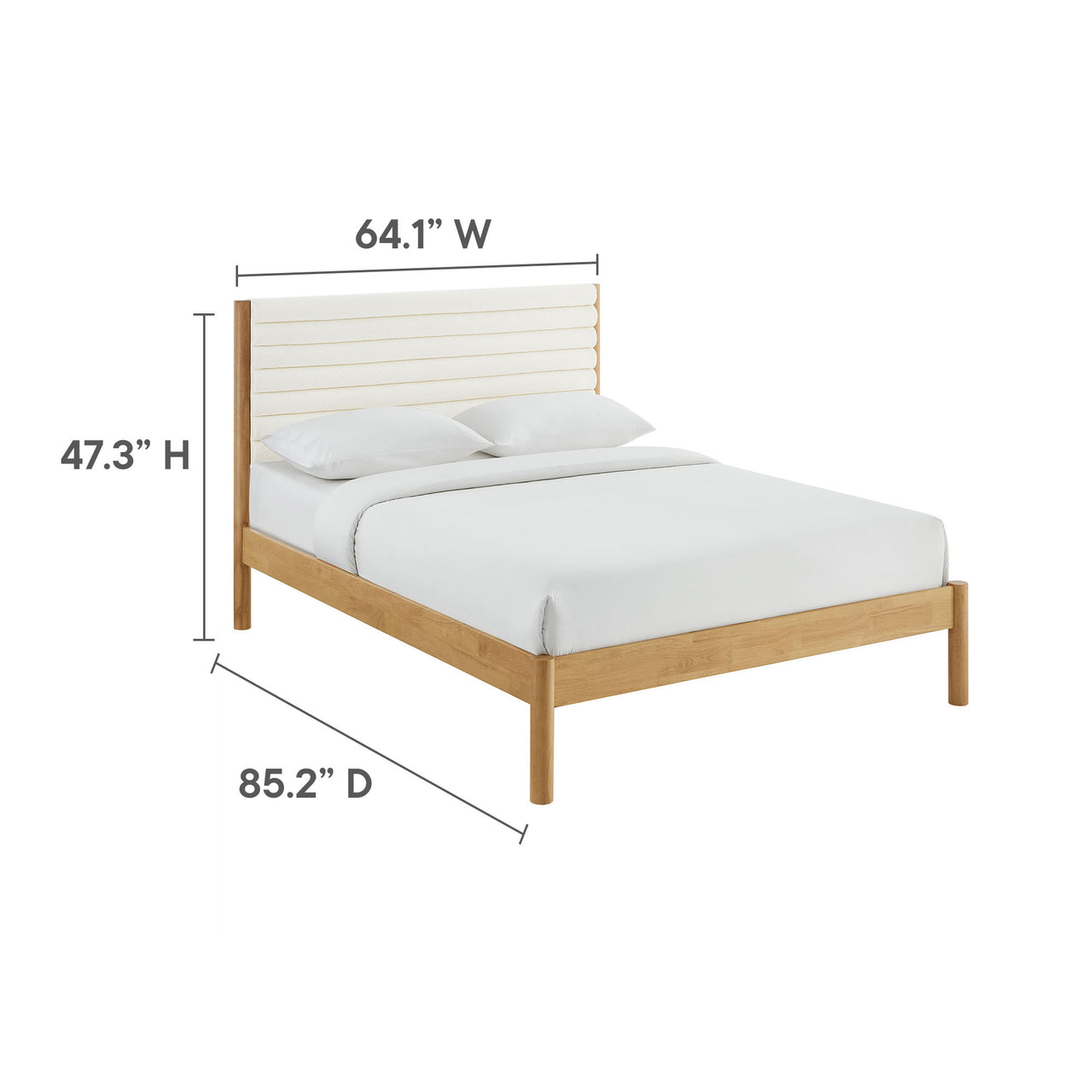 Surpass Upholstered Boucle Queen Platform Bed, White & Oak