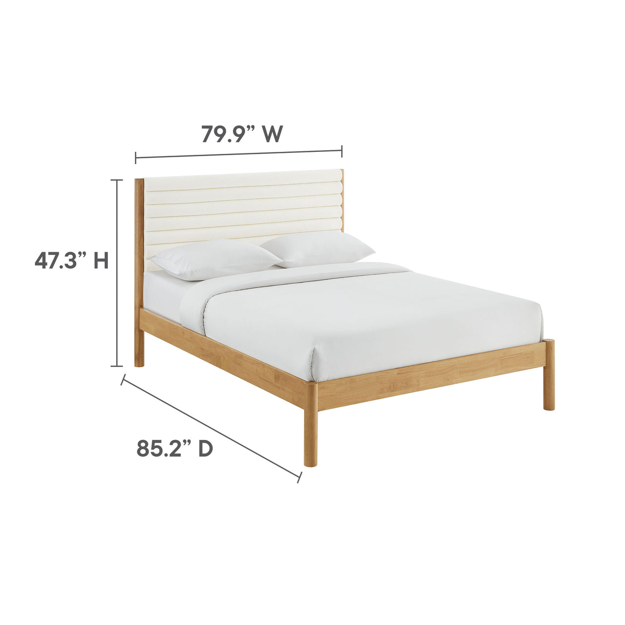 Surpass Upholstered Boucle King Platform Bed, White & Oak