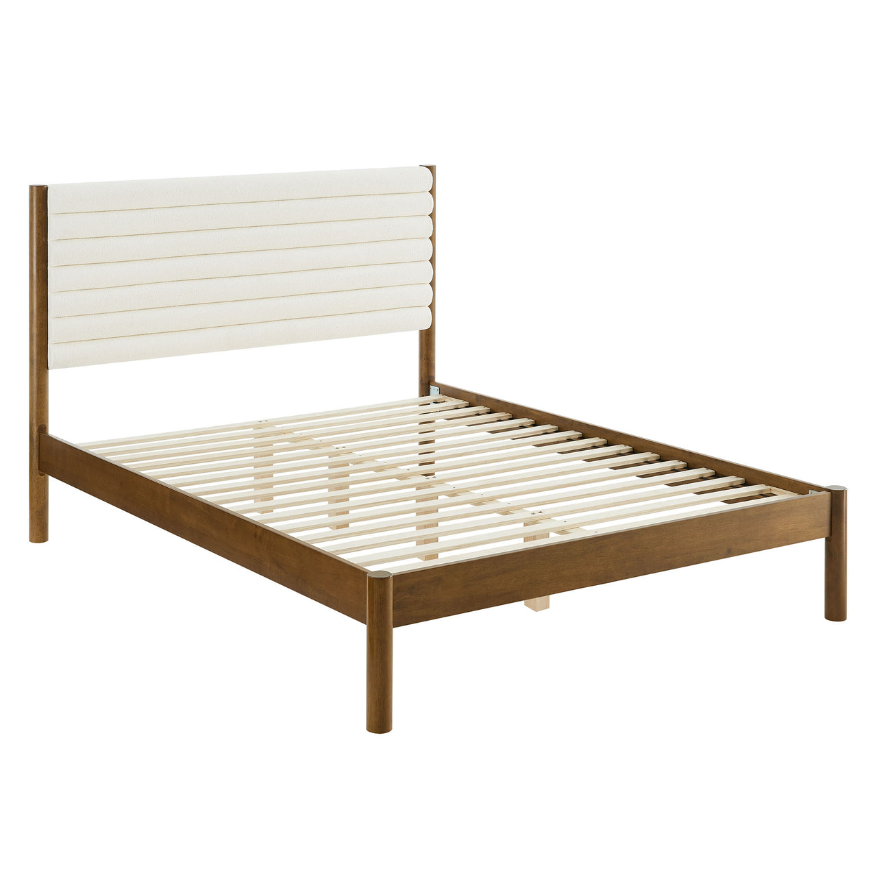 Surpass Upholstered Boucle King Platform Bed, White & Walnut