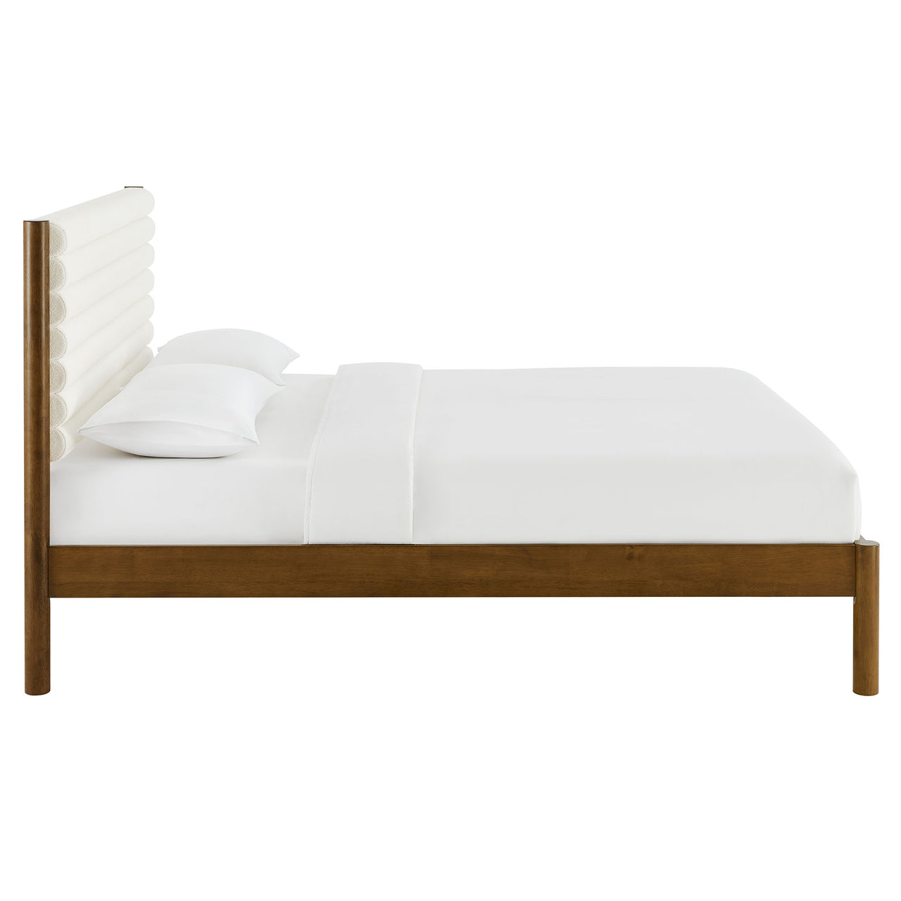 Surpass Upholstered Boucle King Platform Bed, White & Walnut