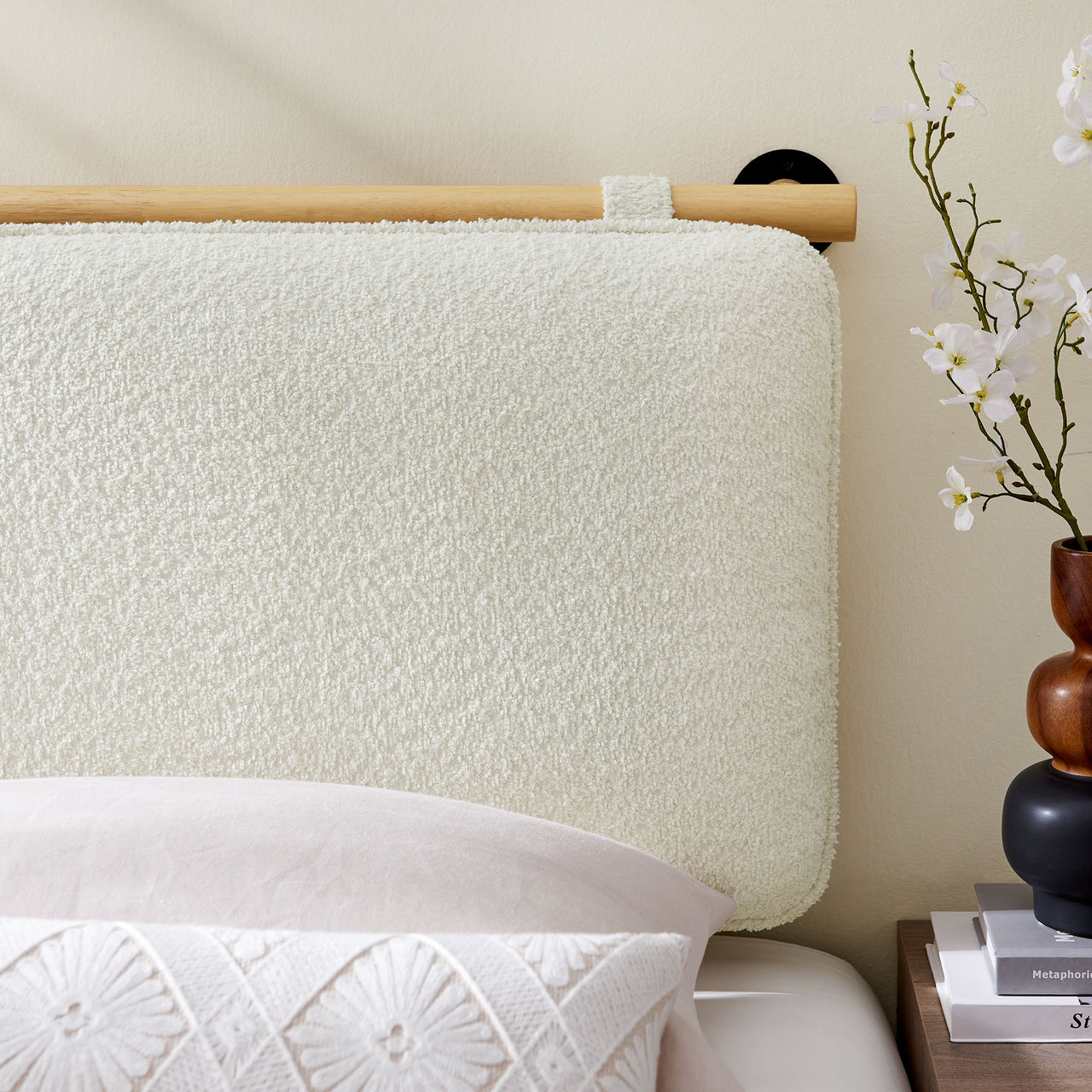 Counting Sheep Twin Headboard, Cream & Natural Wood