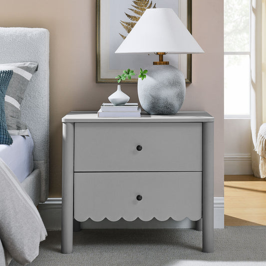 Amelia Petal-Carved 2-Drawer Nightstand, Light Gray