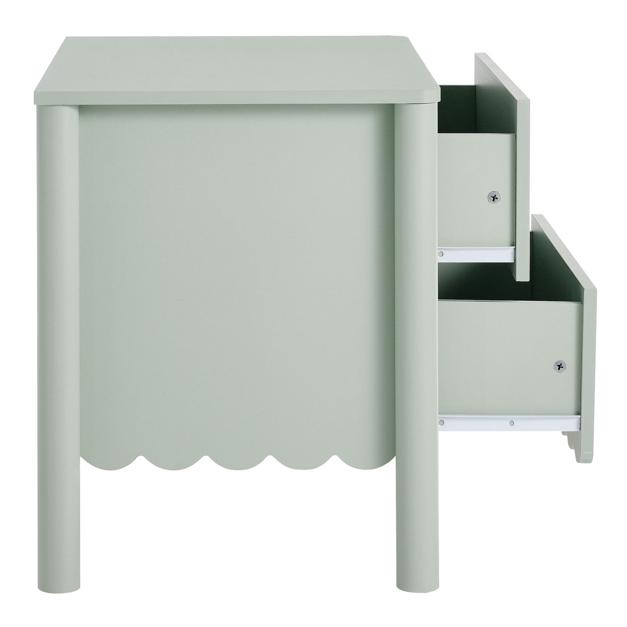 Amelia Petal-Carved 2-Drawer Nightstand, Sage