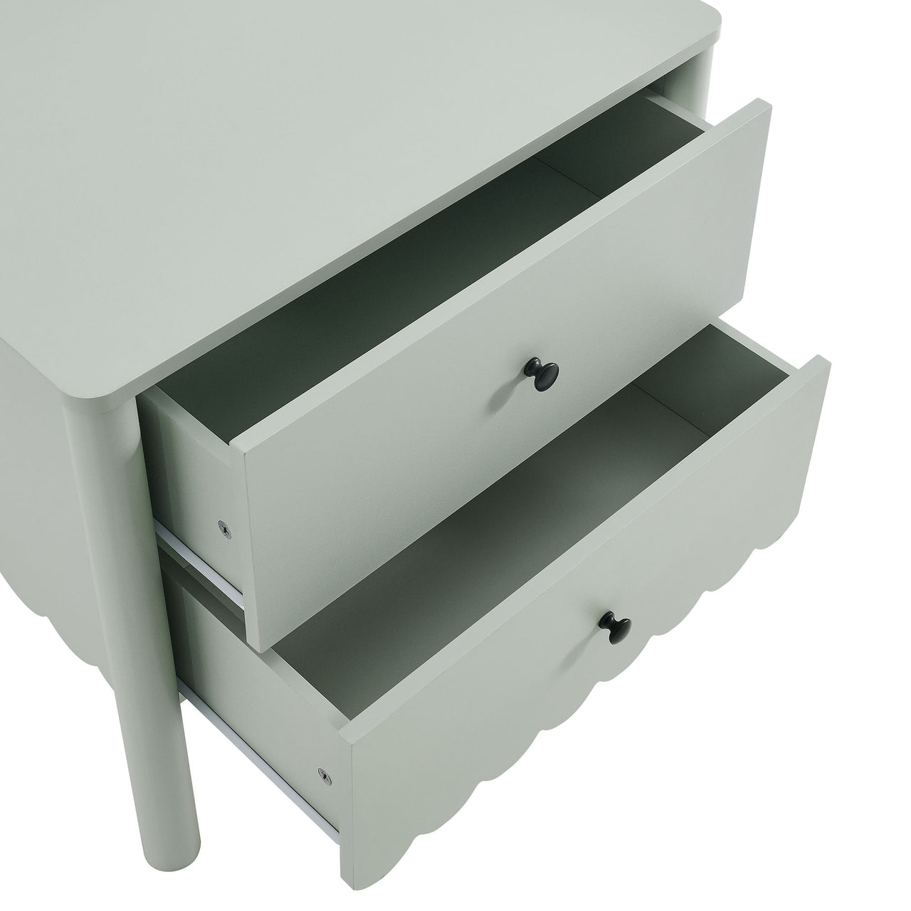 Amelia Petal-Carved 2-Drawer Nightstand, Sage