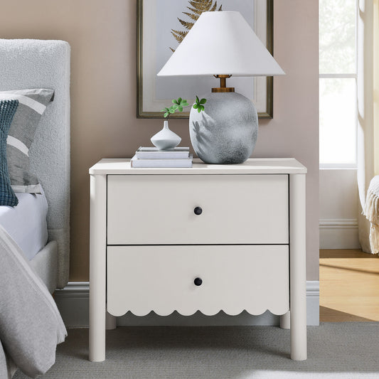 Amelia Petal-Carved 2-Drawer Nightstand, White