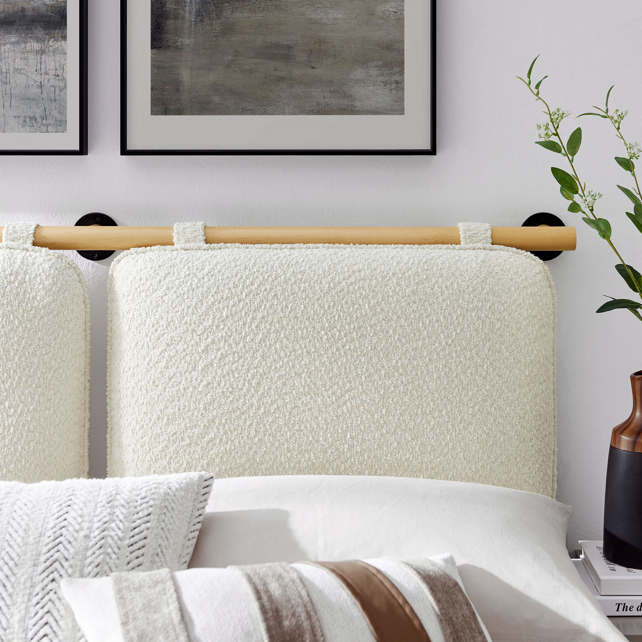 Counting Sheep Queen Headboard, Cream & Natural Wood