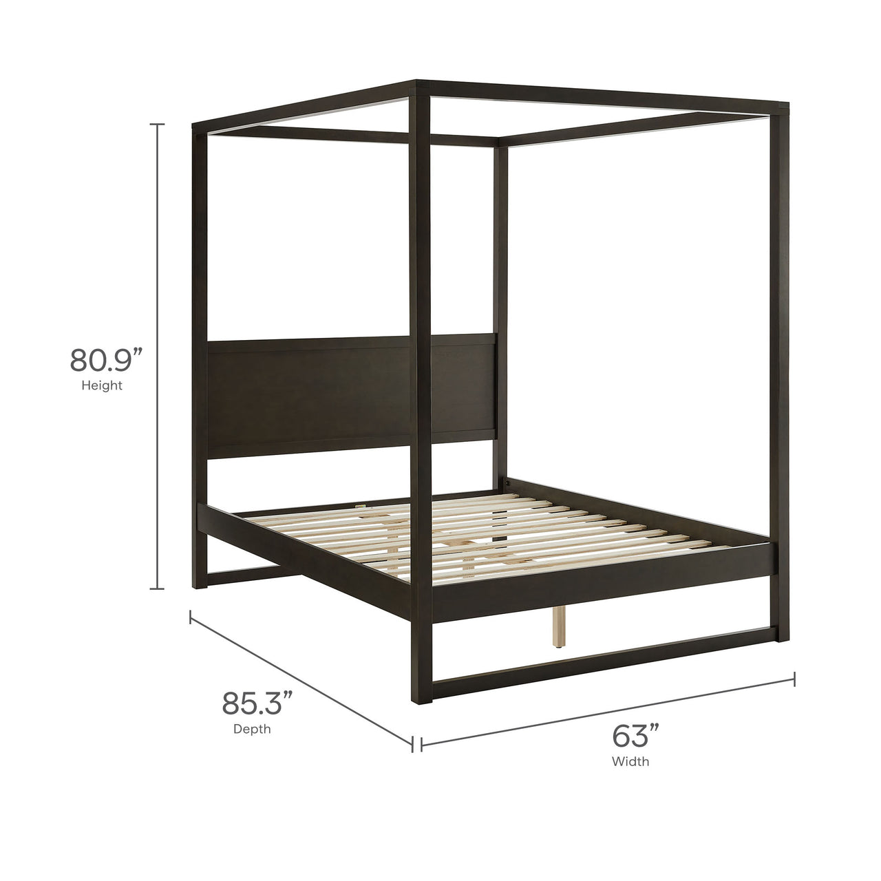 Encase Queen Canopy Platform Bed, Smoked Oak