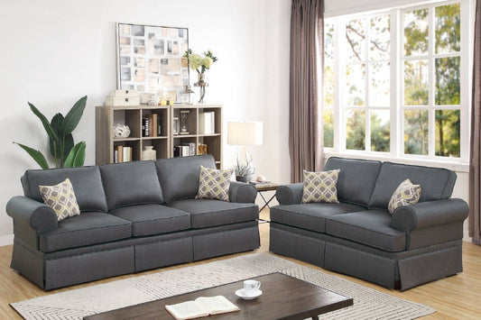 Madison 2-Piece Sofa and Loveseat Set, Charcoal Linenette