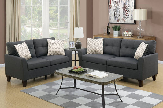 Noah 2-Piece Sofa and Loveseat Set, Charcoal Linenette