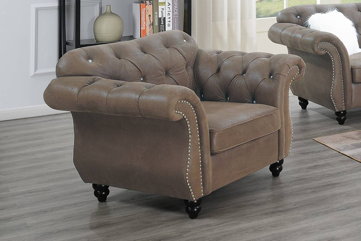 Crystal 3-Piece Sofa, Loveseat and Accent Chair Set, Light Brown Leatherette