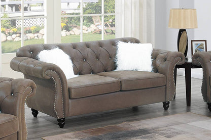 Crystal 3-Piece Sofa, Loveseat and Accent Chair Set, Light Brown Leatherette