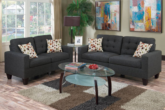 Megan 2-Piece Sofa and Loveseat Set, Ebony Linenette