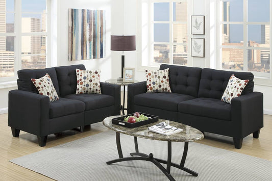 Megan 2-Piece Sofa and Loveseat Set, Black Linenette