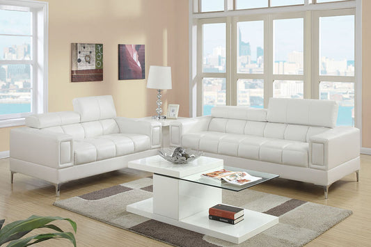 Michelle 2-Piece Sofa and Loveseat Set w/ Adjustable Headrest, White Faux Leather