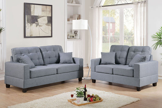 Chester 2-Piece Sofa and Loveseat Set, Gray Linenette