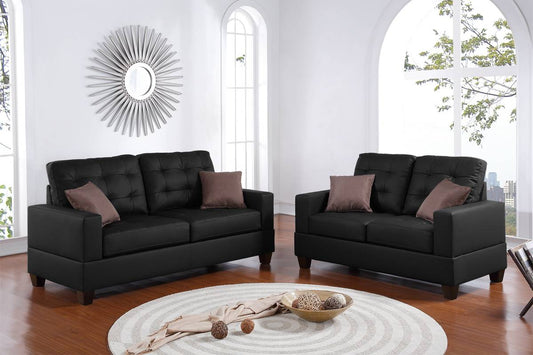 Chester 2-Piece Sofa and Loveseat Set, Black Faux Leather