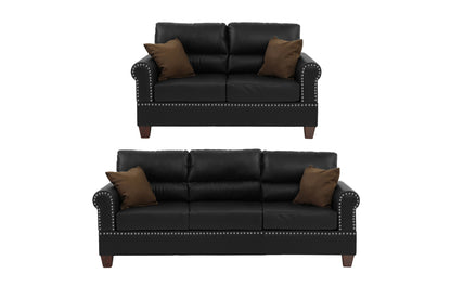 Paula 2-Piece Sofa and Loveseat Set, Black Faux Leather