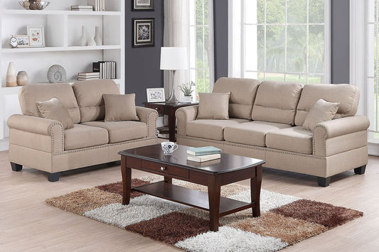 Paula 2-Piece Sofa and Loveseat Set, Sand Linenette