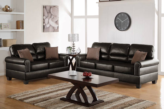 Paula 2-Piece Sofa and Loveseat Set, Espresso Faux Leather