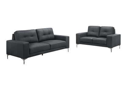 Lex 2-Piece Sofa and Loveseat Set, Black Leather