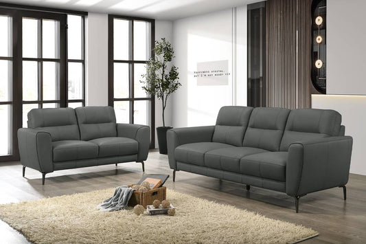 Vivienne 2-Piece Sofa and Loveseat Set, Anthracite Leather