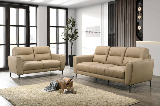 Vivienne 2-Piece Sofa and Loveseat Set, Tan Leather