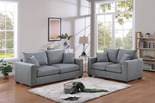 Raymond 2-Piece Sofa and Loveseat Set, Light Gray Corduroy